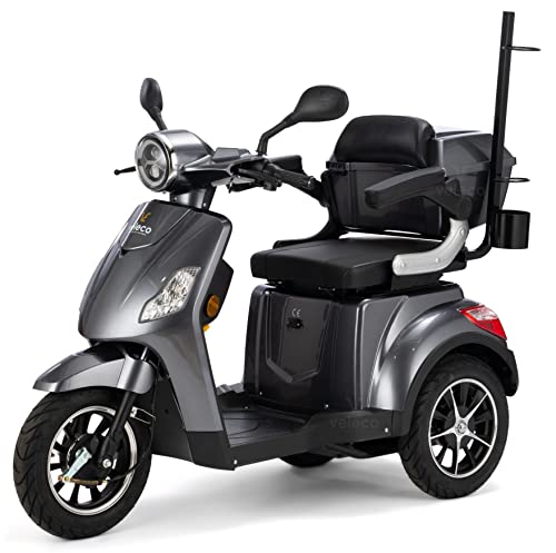 VELECO DRACO - Scooter Disabili a 3 ruote - Completamente assemblato e pronto all'uso - Freno elettromagnetico automatico - Supporto per bastone da passeggio(GRIGIO)