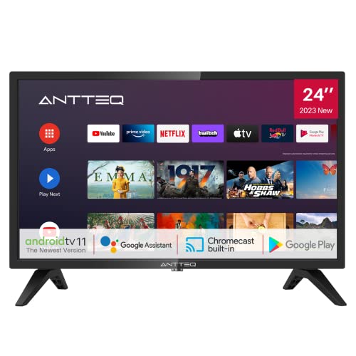 Antteq AG24F1DCU Android TV Smart TV 24 pollici (61 cm) con Google Assistant, Chromecast, Netflix, Prime Video, Disney+, Wi-Fi, DVB-C/T2/S2, Android TV 11