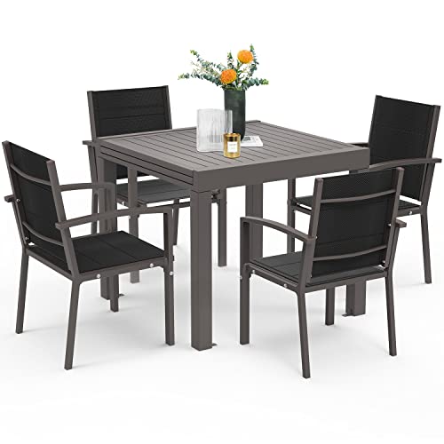Homall - Set di mobili da giardino per 4 ~ 6 persone, 4 sedie da giardino con tavolo, in alluminio, set resistente alle intemperie