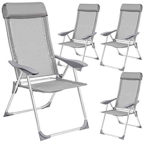 TecTake Set di 4 Alluminio sedie da Giardino Pieghevole con braccioli Grigio