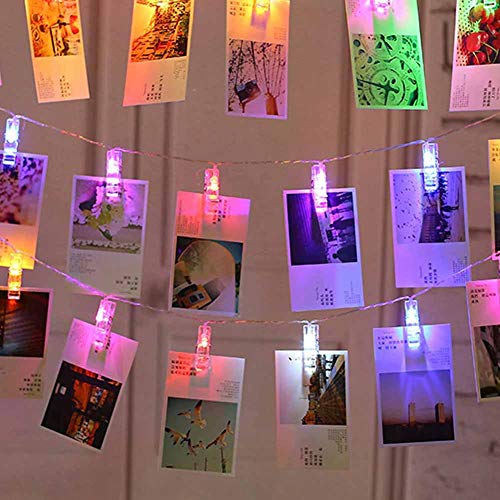 Bakaji Home Catena Luminosa 16 LED Ghirlanda stringa con Mollette Clip per Appendere Foto a Batteria (Multicolore)
