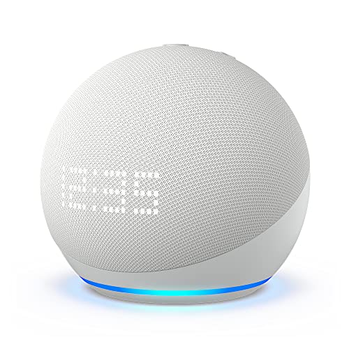 Echo Dot (5ª generazione, modello 2022) con orologio | Altoparlante Bluetooth intelligente con orologio e integrazione Alexa | Bianco ghiaccio