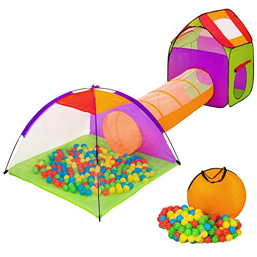 TecTake Tenda Igloo per bambini con tunnel + 200 palline + tenda tascabile – Tenda da gioco con palline per bambino - disponibile in diversi colori - (multicolore 1 | 401027)