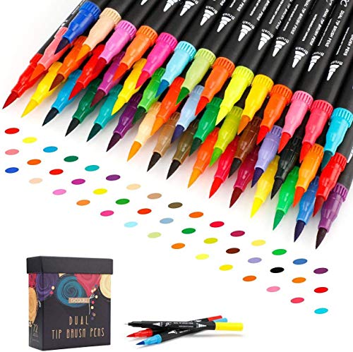 72 colori pennarelli a doppia punta a pennello da 0,4 mm con punta fine e pennello per acquerello，per libri da colorare, disegno, pittura, calligrafia Bullet Journal GC-72B
