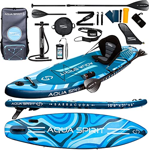 AQUA SPIRIT Barracuda Tavola da SUP Stand Up Paddle Board Gonfiabile 320x79x15cm Tutti Gli Accessori con Pagaia Regolabile in Alluminio, Kit per Conversione Kayak Max:120KG 2 Anni di Garanzia