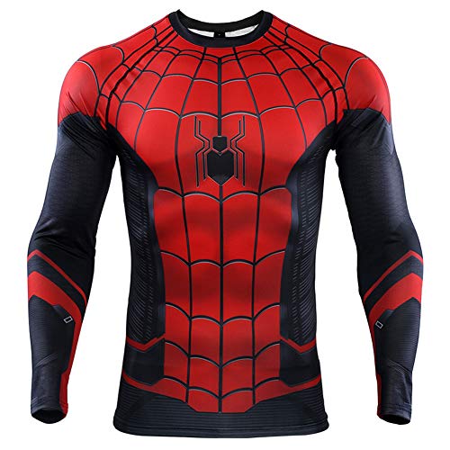 HFJLL T-Shirt Manica Lunga da Allenamento Fitness da Uomo - Spiderman ad Alta Elasticità ad Asciugatura Rapida,Long,M
