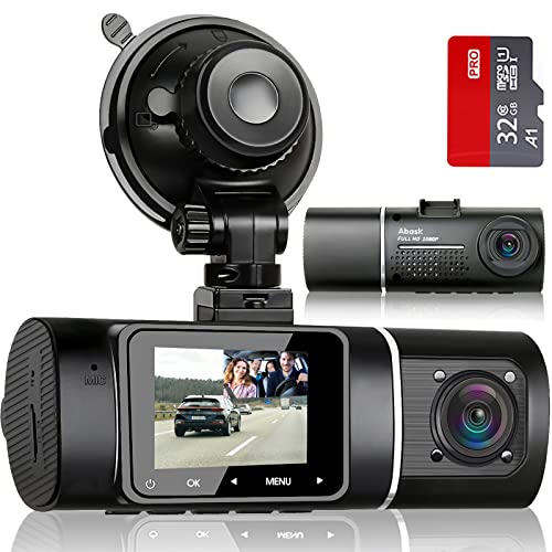 Abask Dash Cam per Auto, 1080P Dashcam Auto, Visione Notturna a Infrarossi, Sensore Movimento, Vista 310°, HDR, G-Sensor, Registrazione in Loop, Telecamera Auto con Monitor di Parcheggio 24H, Max 64GB