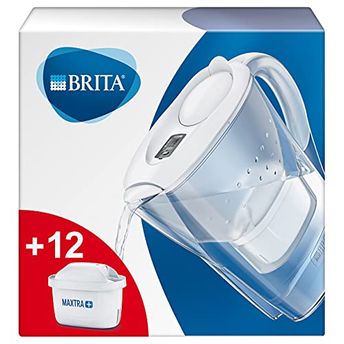 Brita Marella Caraffa Filtrante Per Acqua Kit 12 Filtri Maxtra Inclusi, 2.4 L, Bianco