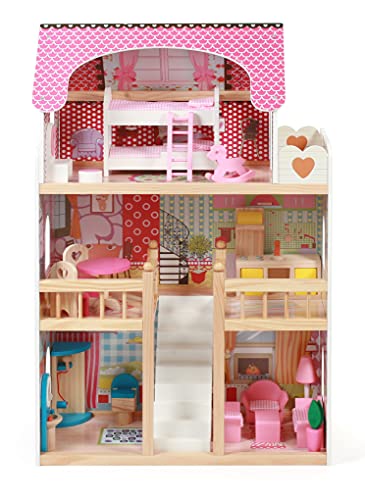Bayer CHIC 2000 - 295-10 - Casa delle bambole Mia, Traumvilla con mobili, giocattolo in legno, con 17 accessori, per bambini dai 3 anni in su, multicolore