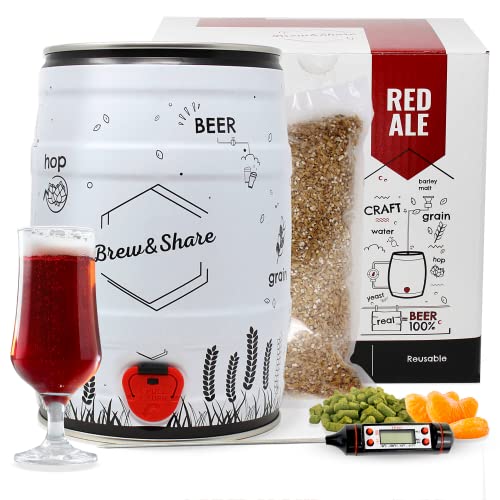 Brew & Share | Kit per fare birra Red Ale | La tua birra in 2 settimane. Preparazione con malto. Fermentazione in barile. Materiali riutilizzabili.