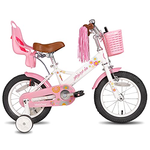 JOYSTAR Little Daisy14 pollici bicicletta per bambini da 2 a 7 anni, bicicletta per bambole con ruote da allenamento e cestino, bianco