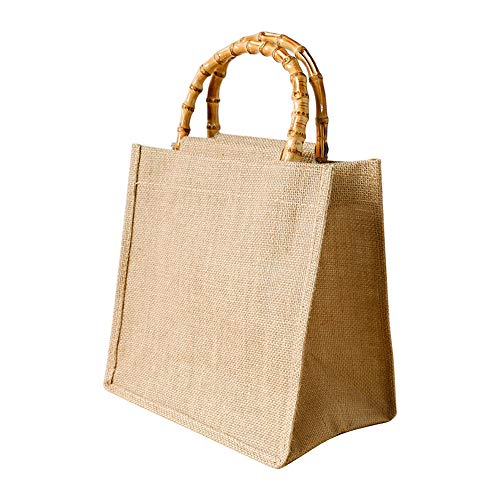 Borsa con manico in bambù artistico, borsa da donna in iuta, sacchetto regalo in cotone fresco e lino