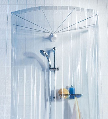 Spirella Ombrella Clear 1004436 Telaio a Ombrello per Doccia, con Tenda Doccia, 200x170 cm, Colore: Trasparente