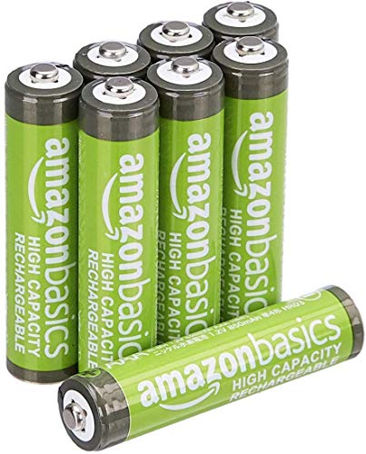 Amazon Basics - Batterie AAA ricaricabili, ad alta capacità, 850 mAh, pre-caricate, confezione da 8
