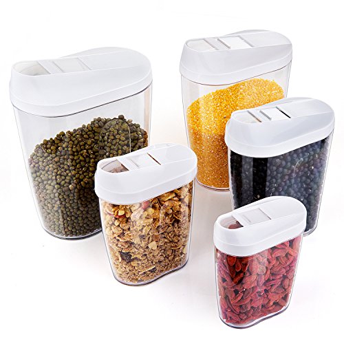 ZWOOS Contenitore Cereali Contenitori Alimentari Plastica Trasparente Contenitori per Cereali, Set di 5