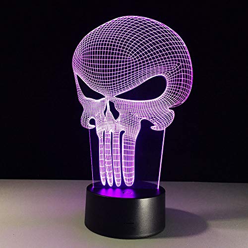 MCJDF Skull 3D Visual Led Table Night Cambia colore Lampada da tavolo Piastra in metacrilato Deco Comodino 3D Led Lampada 3D Led Lampada