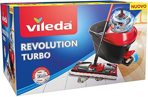 Vileda Revolution Turbo Sistema Lavapavimenti Con Centrifuga, Nero Rosso, ‎29.6 x 48.6 x 29.3 cm; 2.48 Kg