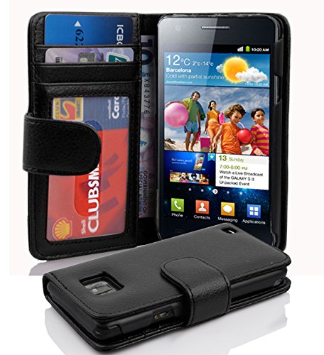 Cadorabo Custodia Libro per Samsung Galaxy S2 / S2 PLUS in NERO PROFONDO - con 3 Vani di Carte e Chiusura Magnetica - Portafoglio Cover Case Wallet Book Etui Protezione