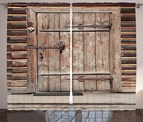 ABAKUHAUS Rustico Tenda, La Porta Rustica di Legno nel Muro di Una Baracca Vecchia Antico Edificio, per Camera da Letto Due Pannelli Set, 280 x 225 cm, Multicolore