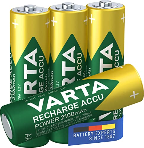 VARTA Batterie ricaricabili AA Rechargeable Accu Ready2Use precaricata Mignon Ni-Mh (pacco da 4, 2100 mAh) , ricaricabile senza effetto Memory - pronta all'uso