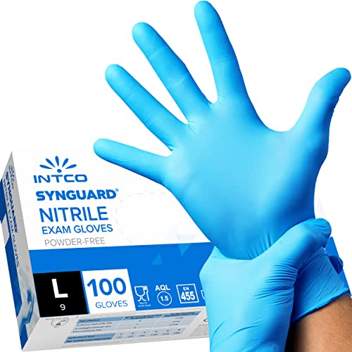 intco medical 100 guanti in Nitrile L senza polvere, senza lattice, ipoallergenici, certificati CE conforme alla norma EN455 guanti per alimenti guanti medici monouso (L)