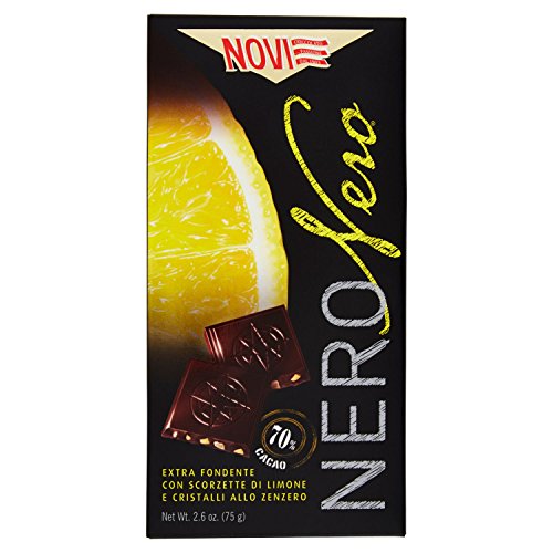 Novi Ciocccolato Nero Extra Fondente con Scorzette di Limone e Cristalli allo Zenzero 70% Cacao, 75g