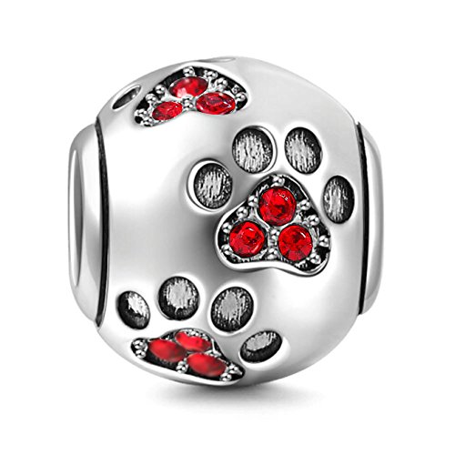 Charm zampa cane argento massiccio braccialetti ciondolo animale cristallo braccialetti,colore: Rosso