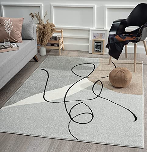 the carpet Beat - Tappeto moderno in morbido pile, facile da pulire, colore astratto, colore: grigio, 80 x 150 cm