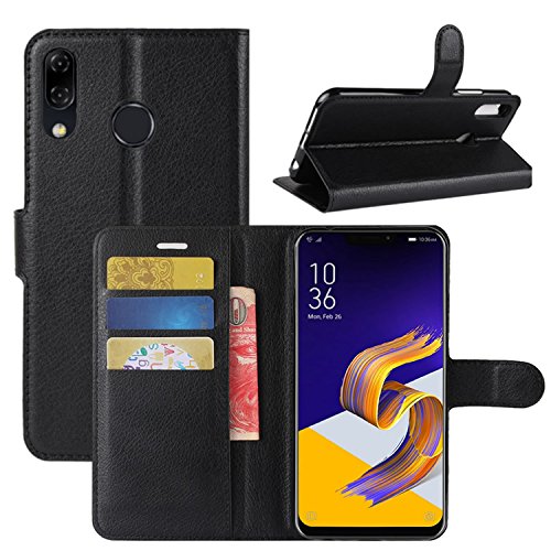 HualuBro Zenfone 5 ZE620KL - Custodia a portafoglio in pelle PU di alta qualità, con scomparti per carte di credito, per smartphone Asus Zenfone 5 ZE620KL da 6,2 pollici 2018, colore: nero