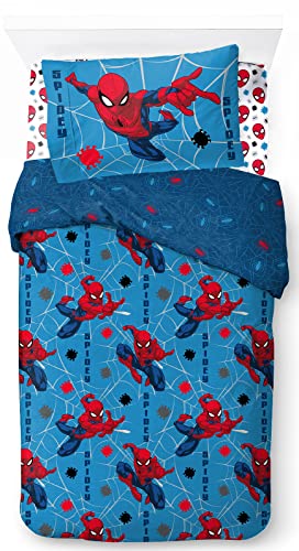 Jay Franco Marvel Spiderman Spidey Faces - Set di biancheria da letto singolo in 100% cotone, con copripiumino, lenzuolo con angoli e federa