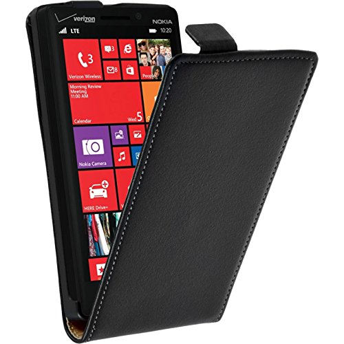 PhoneNatic Copertura di Cuoio Artificiale Compatibile con Nokia Lumia 930 - Flip-Case Nero - Cover + Pellicola Protettiva