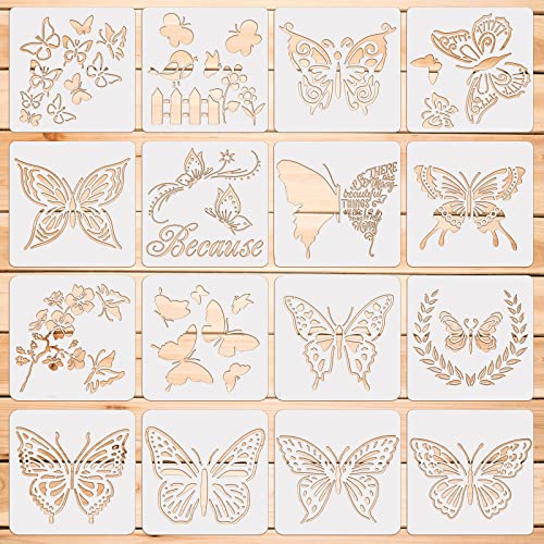 BLMHTWO 16 stencil a farfalla riutilizzabili per pittura a farfalla modello animale fai da te stencil da disegno in plastica per pittura su legno parete pavimento decorazione casa arte pittura stencil