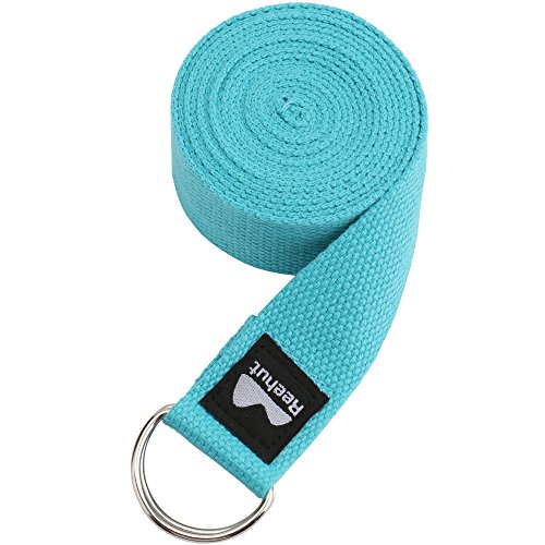 REEHUT Cinghia Yoga Strap Cintura Yoga Belt Regolabile in CotoneResistente con Fibbia a D per Stiramento Allenamento Flessibilità Fisioterapia Yoga Pilates Fitness - 300cm Azzurra