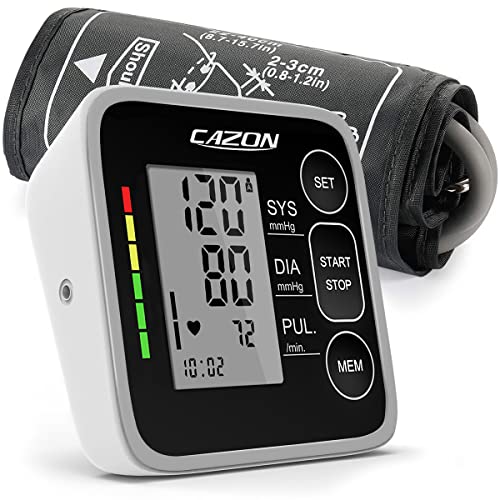 Cazon Misuratore di pressione sanguigna, misuratore di pressione sanguigna digitale automatica per uso domestico, misuratore di frequenza cardiaca con bracciale, 2 × 120 set di memoria (Black)