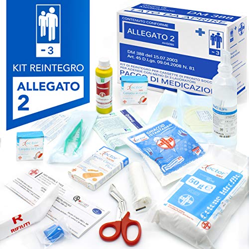 AIESI® kit di reintegro ALLEGATO 2 pacco medicazione per cassetta pronto soccorso aziende meno 3 dipendenti # Conforme DM388/DL81# Made in Italy