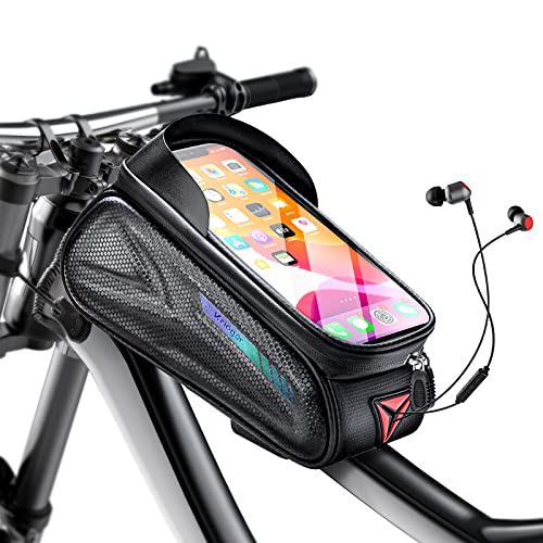 Kriogor Borsa Telaio Bici, Impermeabile Borsa Manubrio Bicicletta con Touch Screen e Visiera Solare,per Smartphone Meno di 5.5-7 Pollici, Adatta per Tutti i Tipi di Biciclette