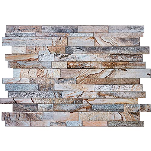 Pannelli di rivestimento in PVC effetto pietra marmo, grigio e beige, set di 18 pannelli, 11,27 mq | 121,29 mq -Real Sone Mattone Slate Imitazione - Mix lucido con Matt