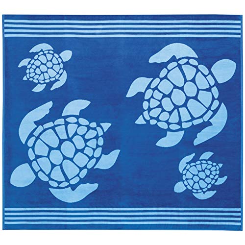 Delindo Lifestyle® - Telo mare in spugna Tropical XXL, motivo: tartaruga, colore: blu, 100% cotone, dimensioni 180 x 200 cm