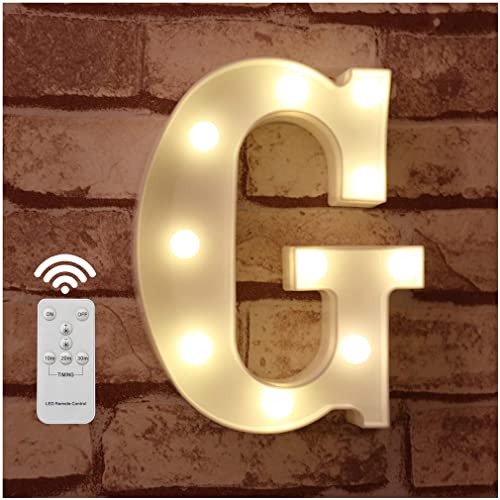 Luci a LED a forma di lettera dell'alfabeto con telecomando wireless per il timer, intensità regolabile, decorazione per compleanni, feste, matrimoni e vacanze, case e bar (lettera G)