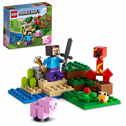 LEGO Minecraft L'agguato del Creeper, Mattoncini da Costruzione con Steve e 2 Minifigure, Giochi per Bambini 7+ Anni, 21177
