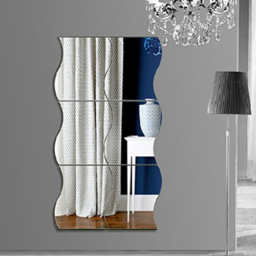Kicode Adesivi da parete a specchio 6pcs / set 3D fai da te rimovibile Combinazione d'onda Bricolage art Decorazione domestica della stanza da letto di soggiorno