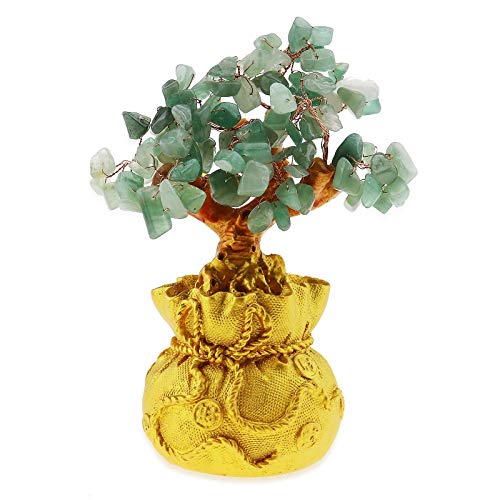 YINETTECH - Bonsai per feng shui, albero dei soldi con pietre, decorazione artistica per ufficio e salotto, ottimo regalo portafortuna, colore: verde