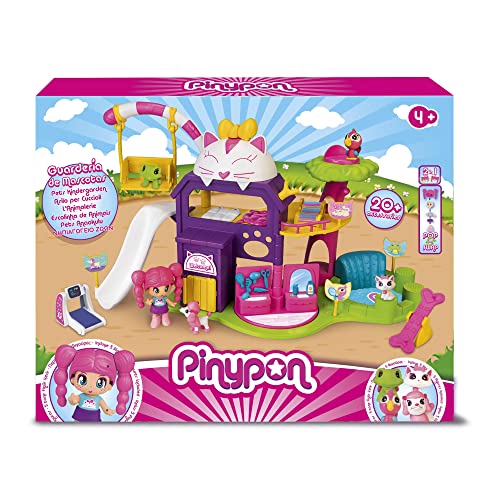 Pinypon - Asilo per cuccioli, set giocattolo con personaggio, 4 cuccioli, cane, gatto, tartaruga e uccellino, con accessori, per bambini e bambine dai 4 anni, Famosa (700017207)