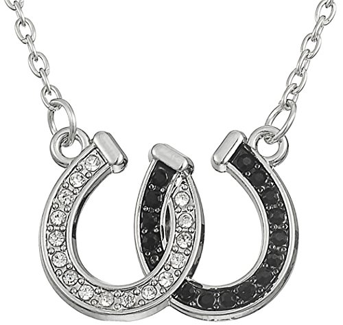 Lemegeton - Collana con ciondolo a forma di con doppio ferro di cavallo, gioiello, ottimo regalo per ragazze, colore: bianco e nero, con cristalli