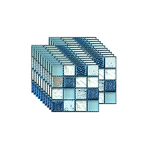 FBBULES 20PCS Adesivi Parete, PVC Autoadesiva Resistente al Calore Impermeabile Backsplash per Soggiorno Cucina Stick Stile Mosaico Blu (10 x 10 cm / 4 x 4 Pollici)
