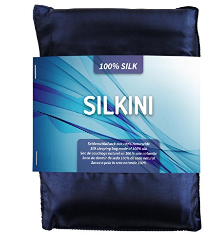 Silkini - Sacco a Pelo in Seta Naturale al 100%, Sacco a Pelo per capanne, Ticking, Sacco a Pelo Estivo in Vera Seta, Azzurro
