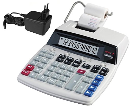 Genie D69 Plus - Calcolatrice tascabile a stampa, a 12 cifre con stampa rossa e nera, grigio