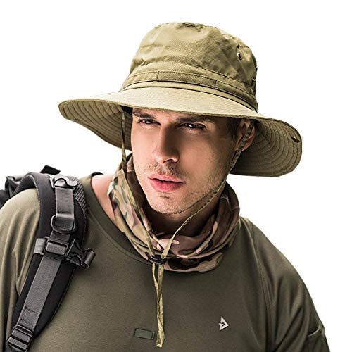 Dsaren Cappello da Pescatore Cappello da Sole Trekking Cappelli Uomo Estivi Falde Larghe Protezione UV Cappello Safari Regolabile Pieghevole per Arrampicata Escursionismo Campeggio (Verde Militare)