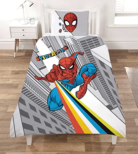 Marvel Spiderman - Set copripiumino singolo ufficiale Disney, 100% cotone, grigio