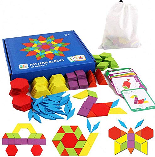 EACHHAHA Montessori Puzzle in Legno di 155 Forma Geometrica -Tangram Toy Card Divertente Giocattolo educativo - Ci Sono 155 Pezzi Geometriche e 24 Carte di apprendimento-per 3 4 5 6 Anni Bambini